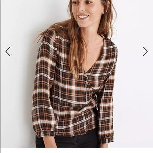Madewell Plaid Gauze Double Wrapped Tie Top